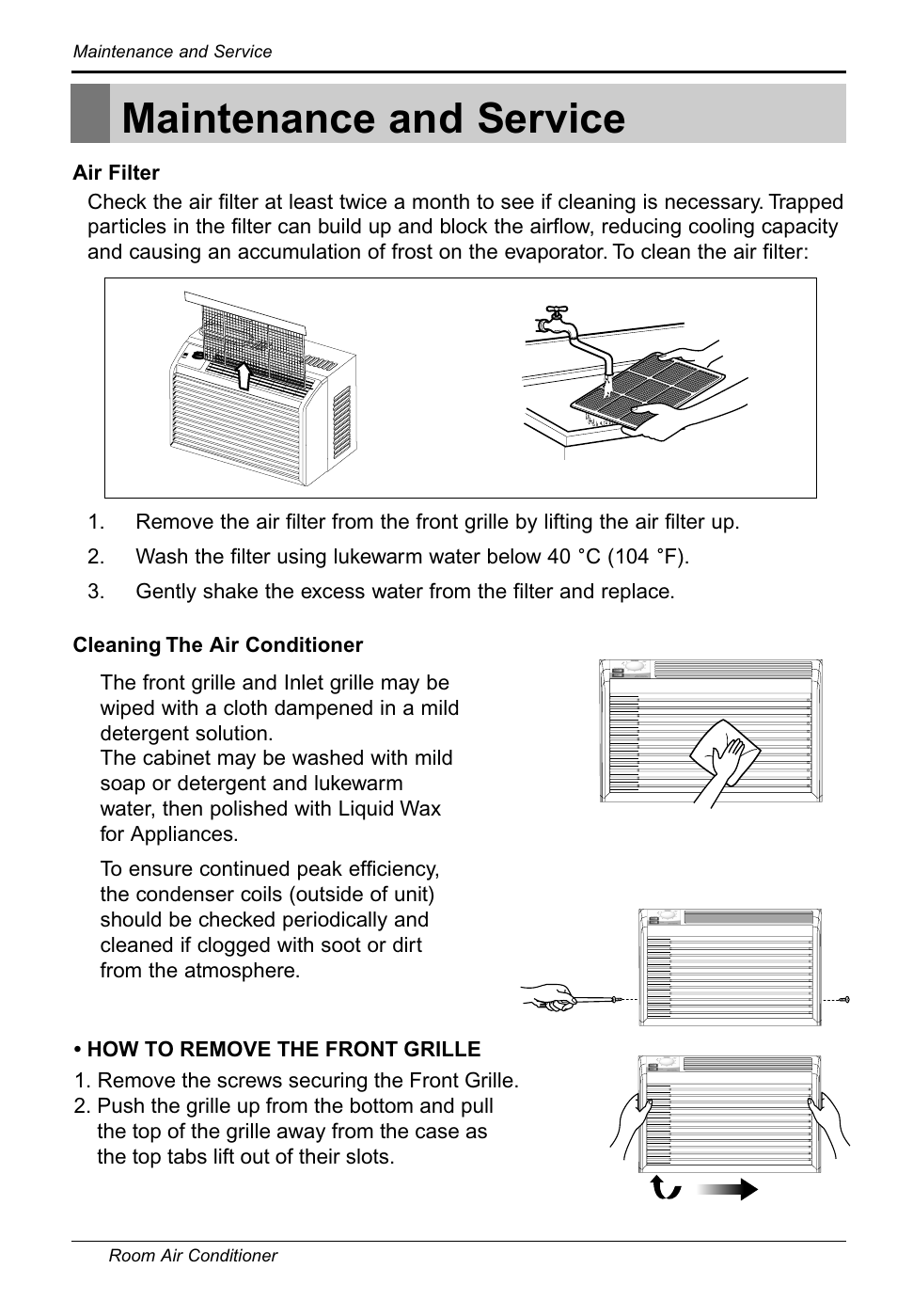 Maintenance and service | LG RG-51C.AWYAHCI User Manual | Page 18 / 40