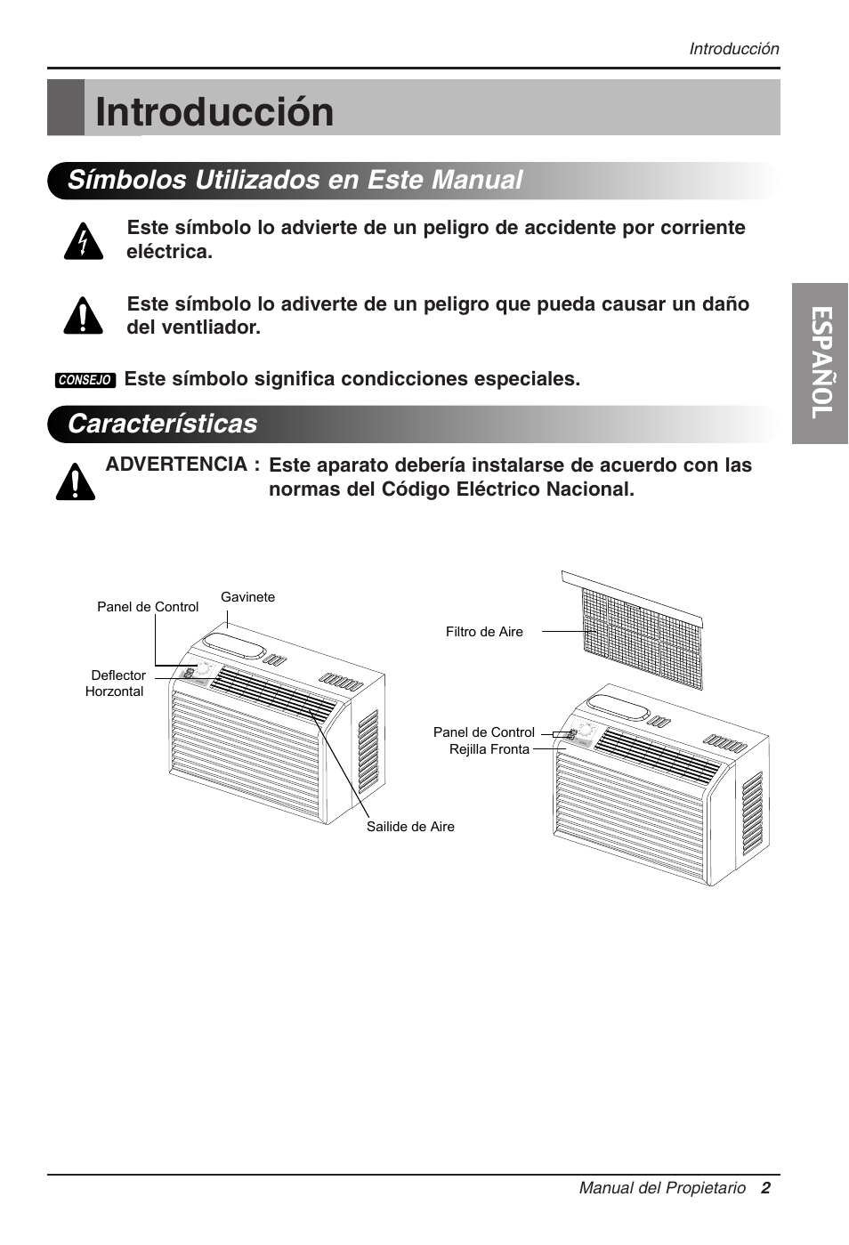 Introducción, Espa ñ ol, Símbolos utilizados en este manual características | LG RG-51C.AWYAHCI User Manual | Page 27 / 40