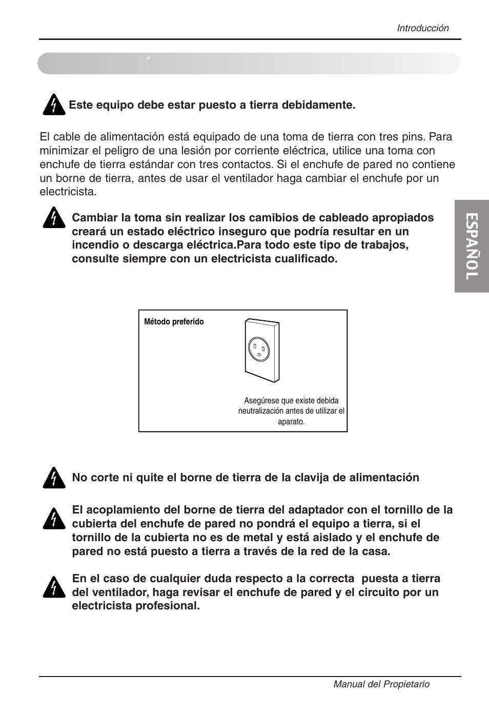 Seguridad electrica es pa ñ o l | LG RG-51C.AWYAHCI User Manual | Page 29 / 40