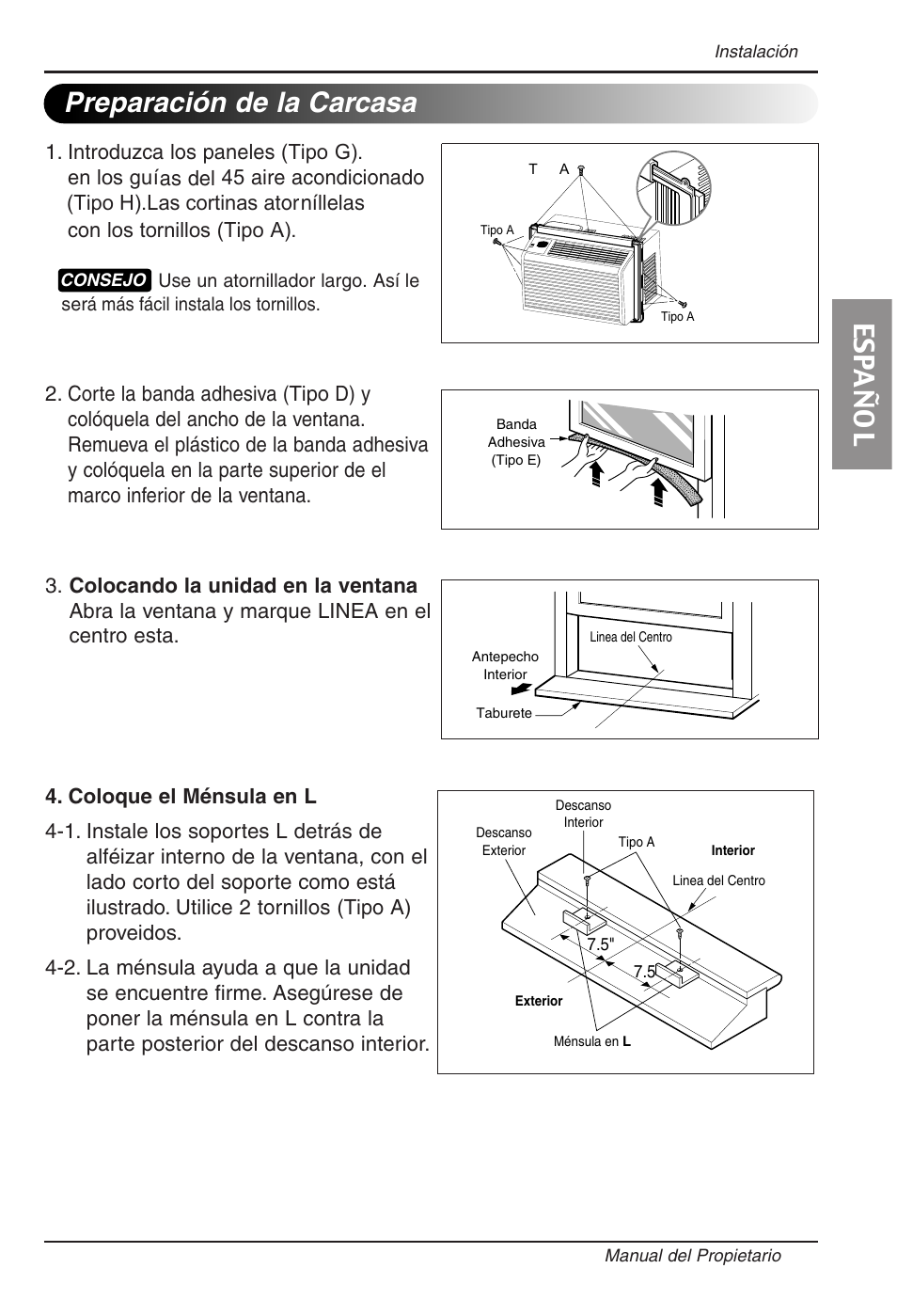 Preparación de la carcasa, Es pa ñ o l | LG RG-51C.AWYAHCI User Manual | Page 33 / 40