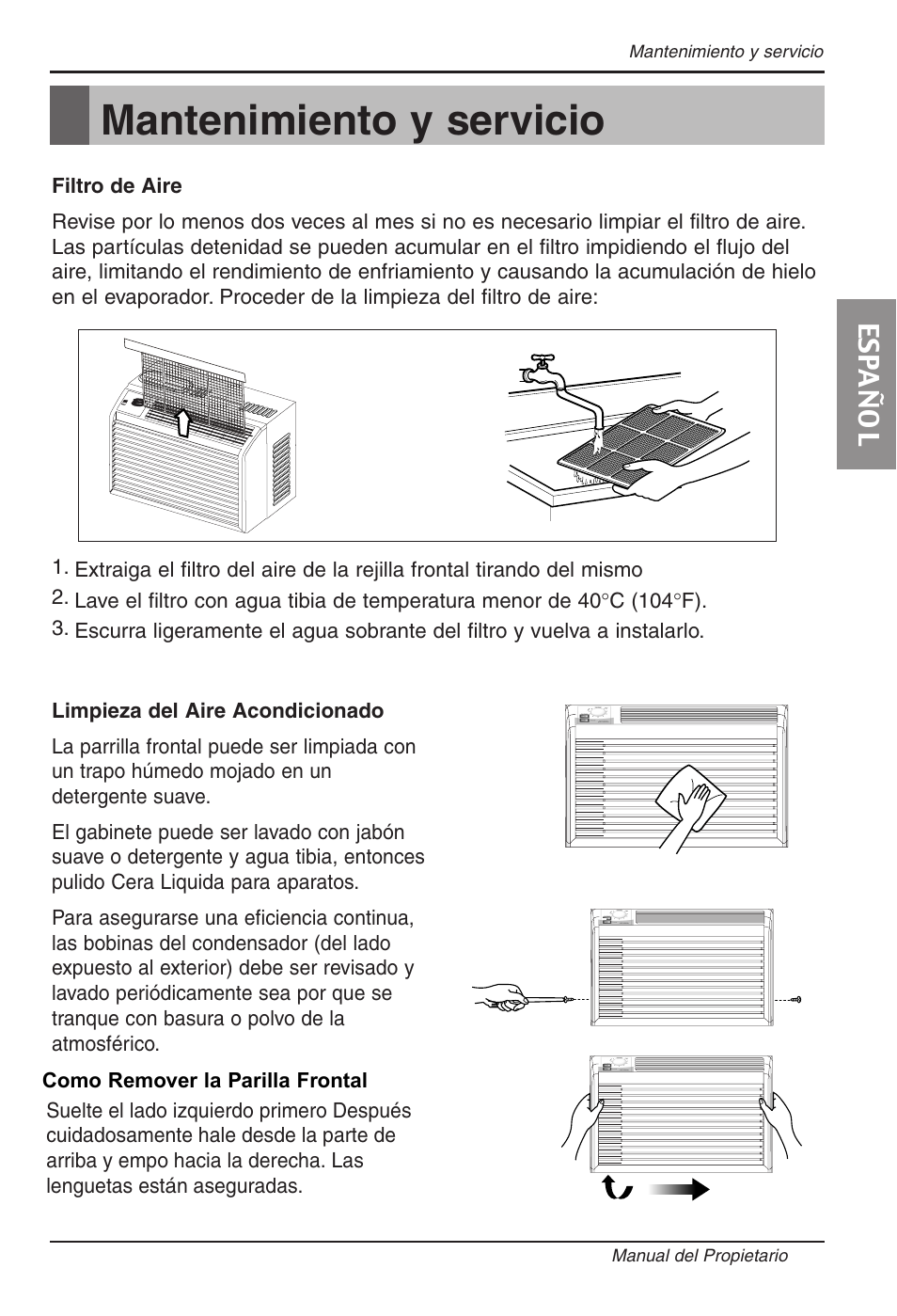 Mantenimiento y servicio, Es pa ñ o l | LG RG-51C.AWYAHCI User Manual | Page 37 / 40