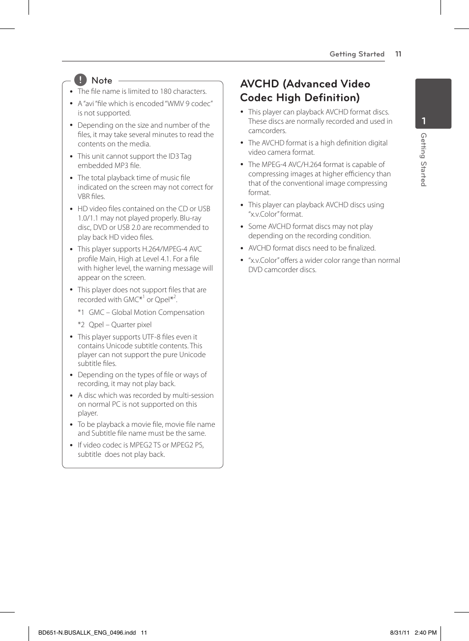 Avchd (advanced video codec high definition) | LG BD630 User Manual | Page 11 / 58