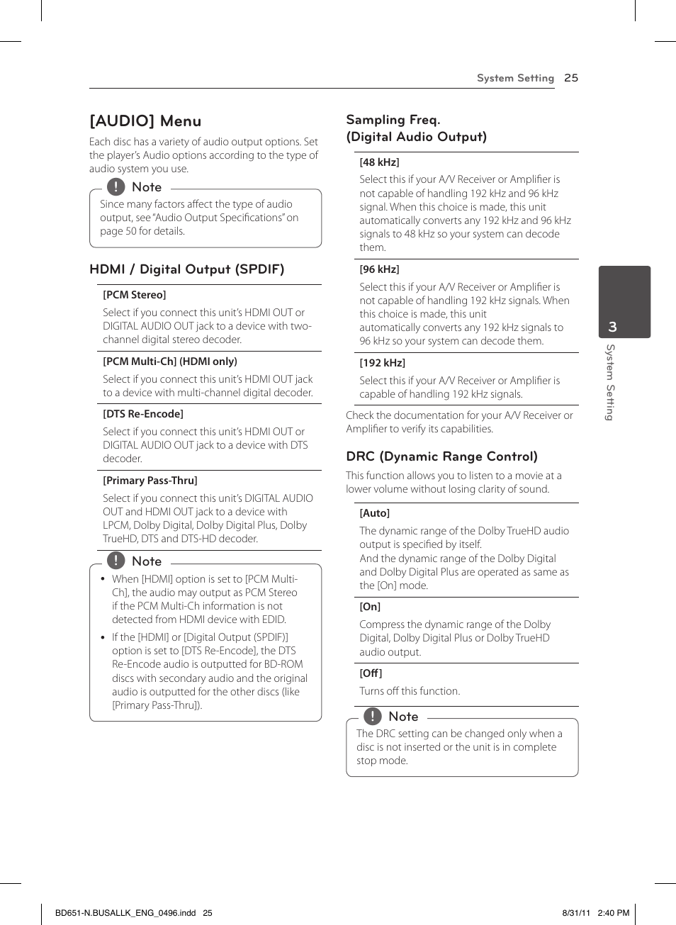 Audio] menu | LG BD630 User Manual | Page 25 / 58