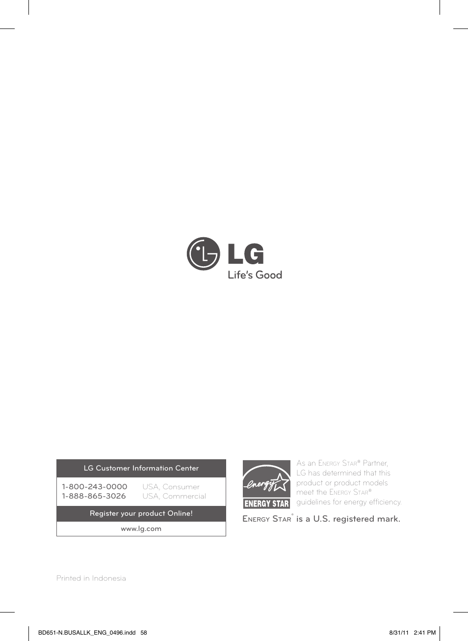 Is a u.s. registered mark | LG BD630 User Manual | Page 58 / 58