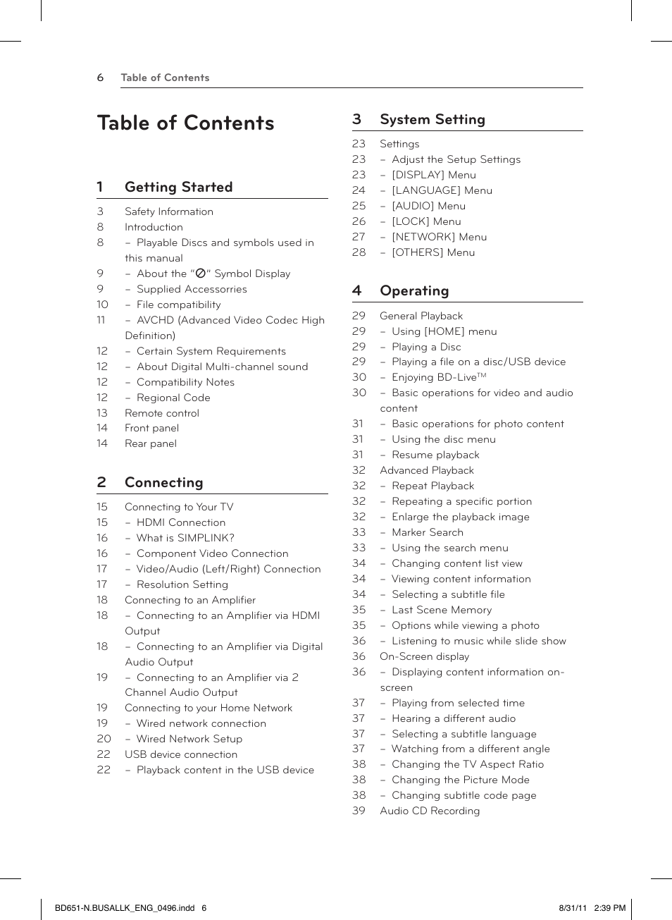 LG BD630 User Manual | Page 6 / 58