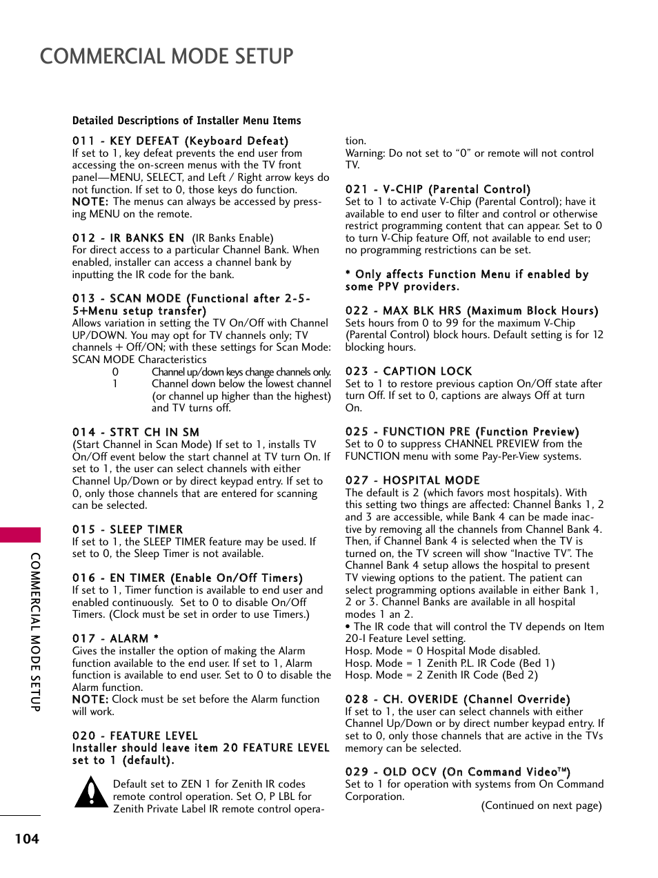 Commercial mode setup | LG 22LG3DCH User Manual | Page 106 / 124
