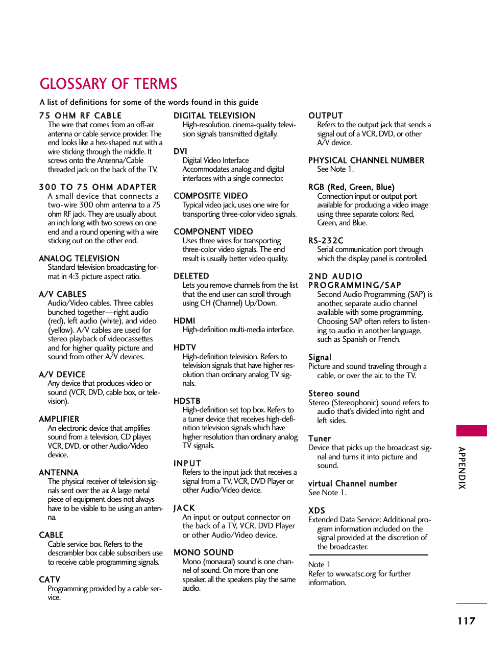Glossary of terms | LG 22LG3DCH User Manual | Page 119 / 124