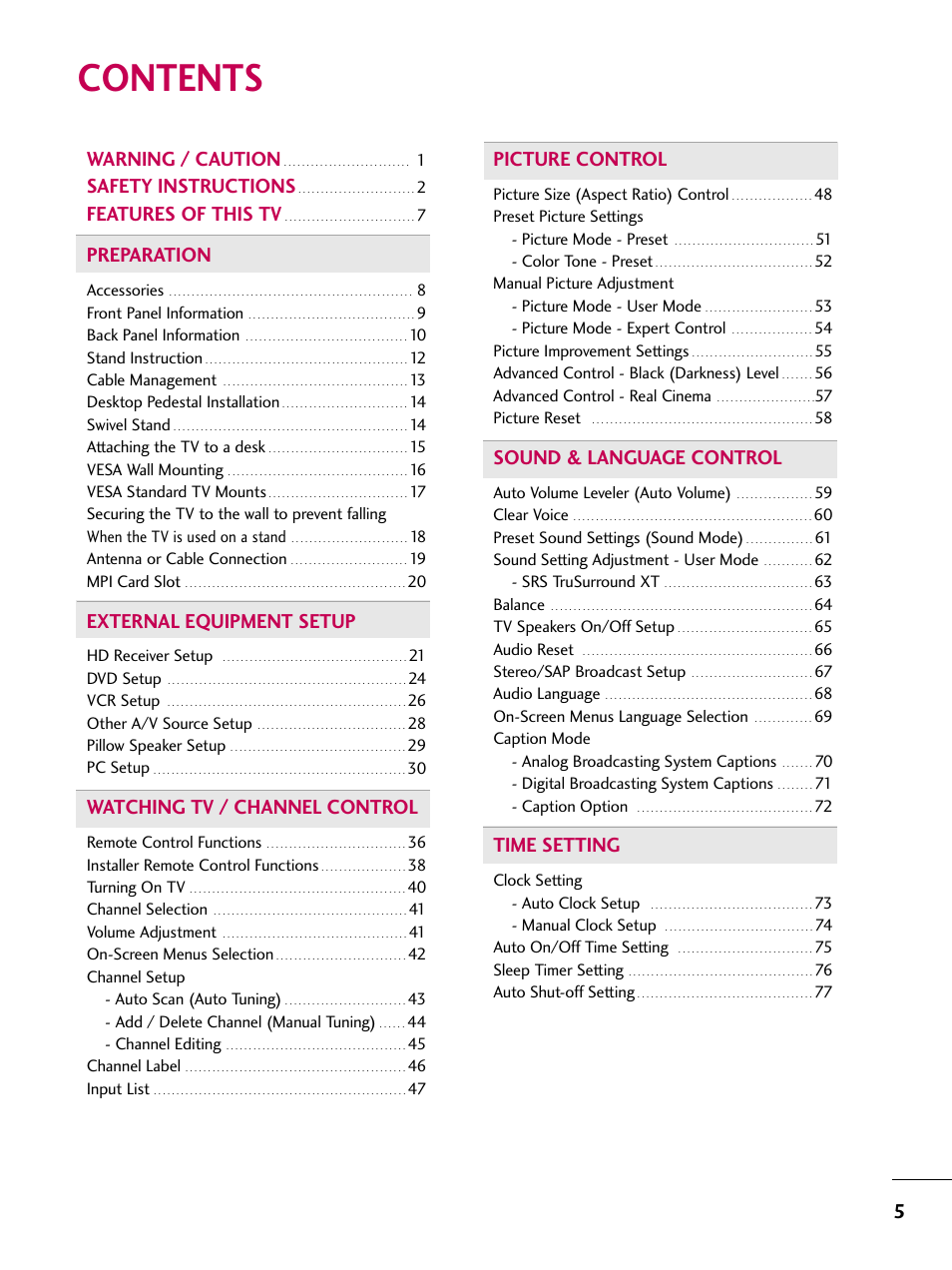 LG 22LG3DCH User Manual | Page 7 / 124