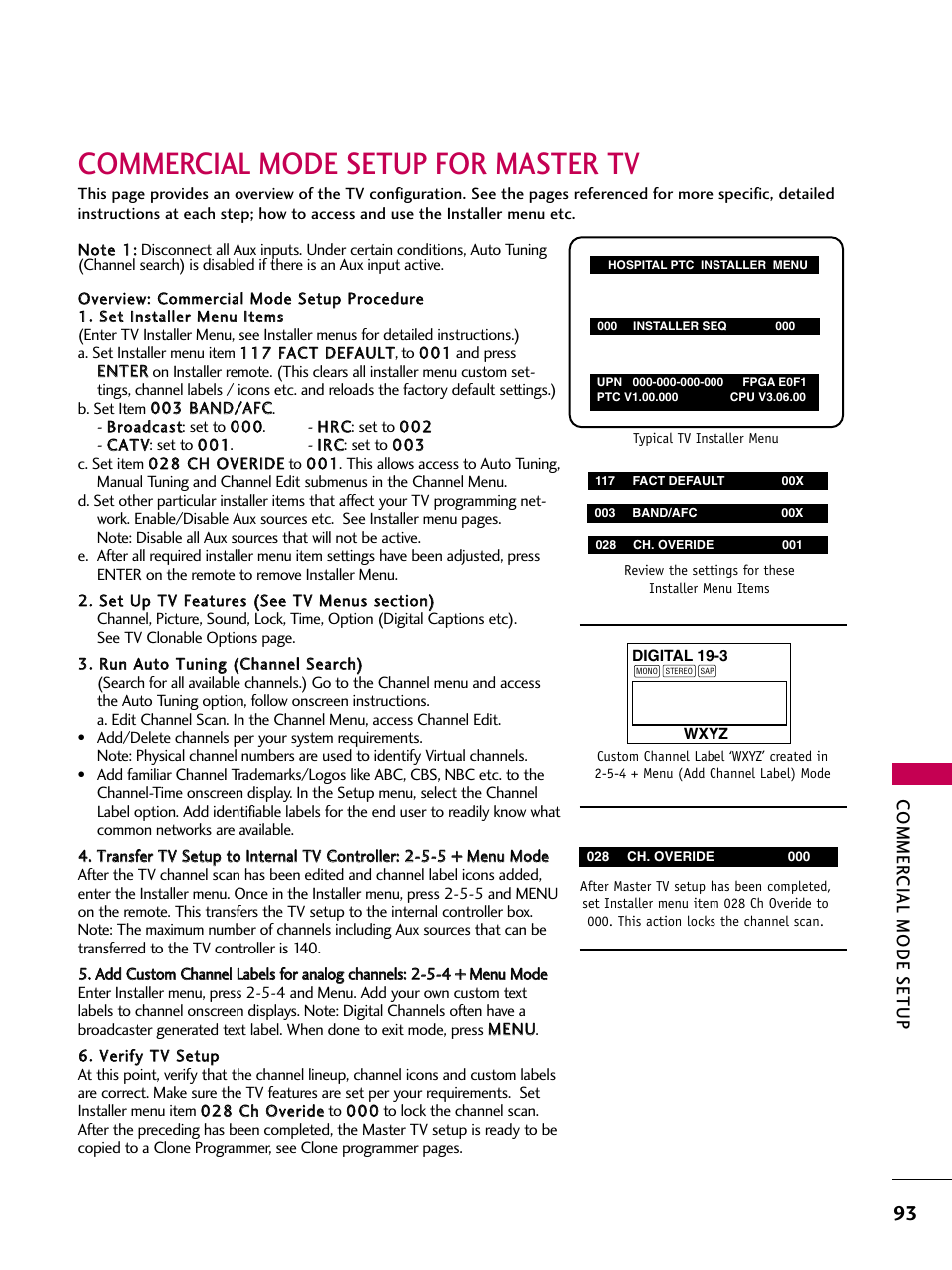 Commercial mode setup for master tv | LG 22LG3DCH User Manual | Page 95 / 124