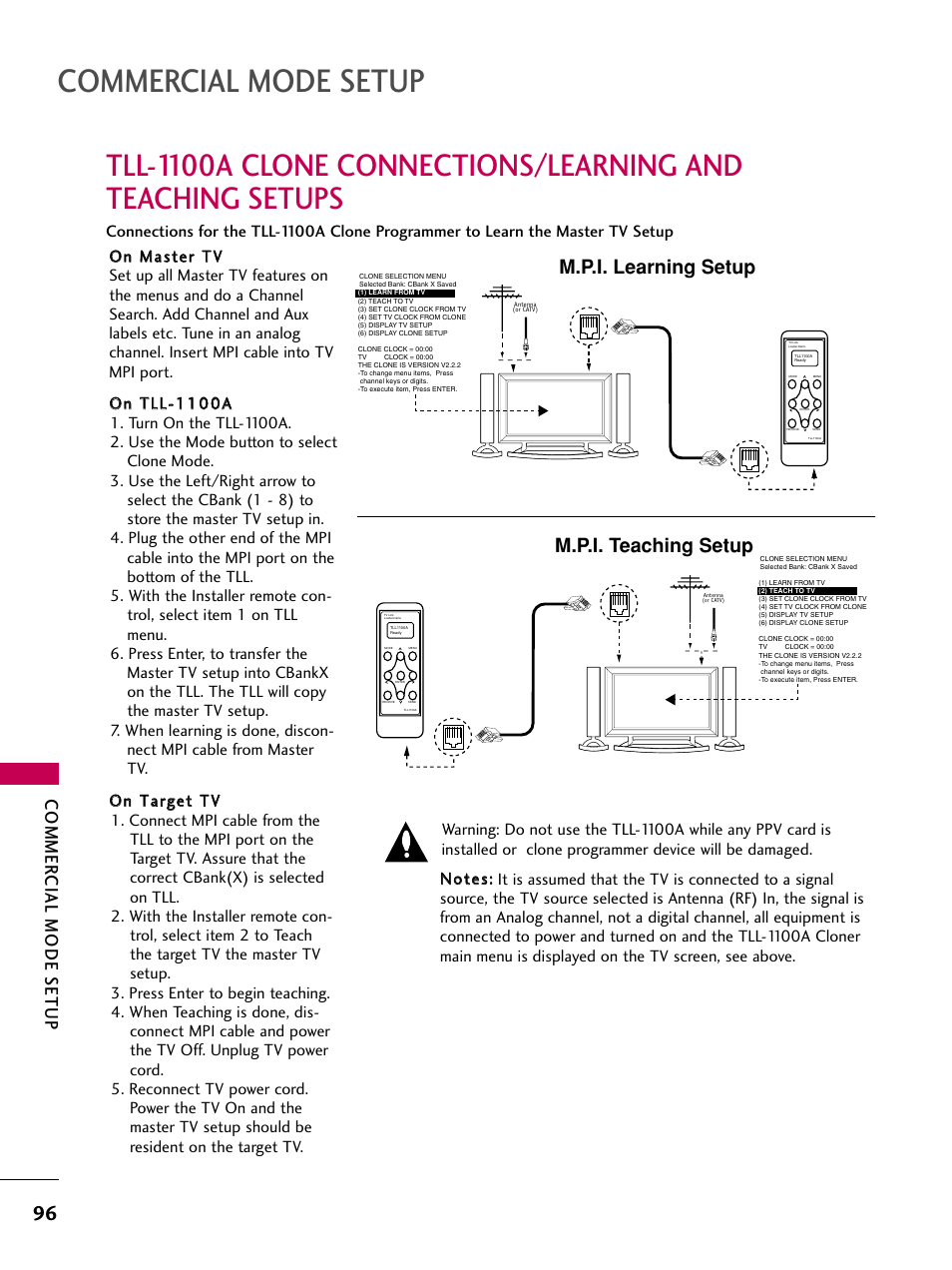 Commercial mode setup, Commer cial mode setup, M.p.i. learning setup m.p.i. teaching setup | LG 22LG3DCH User Manual | Page 98 / 124
