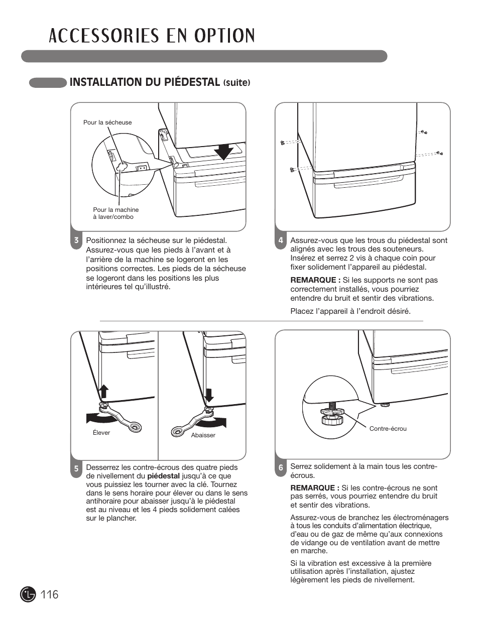 Installation du piédestal | LG DLE2701V User Manual | Page 116 / 120