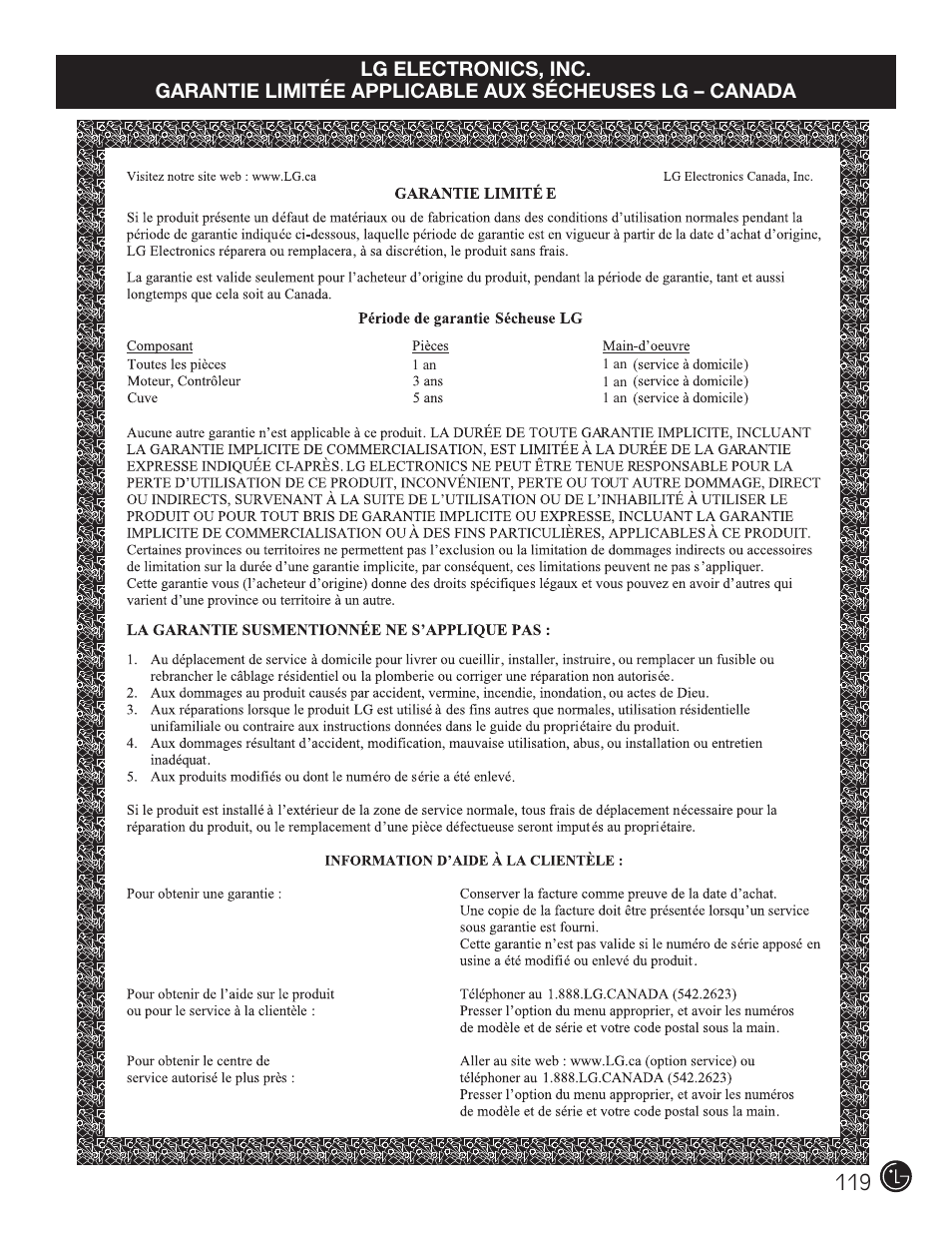 LG DLE2701V User Manual | Page 119 / 120