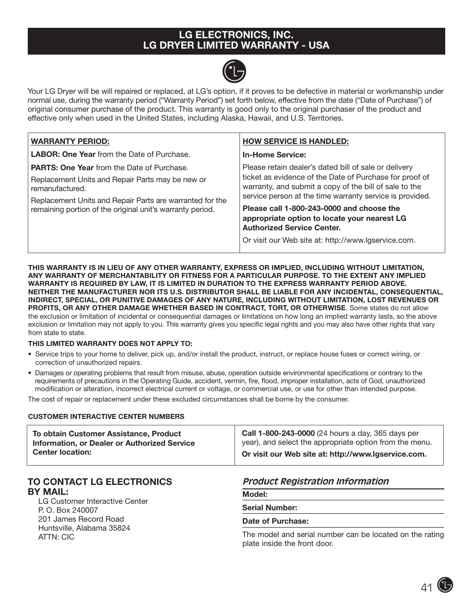 LG DLE2701V User Manual | Page 41 / 120