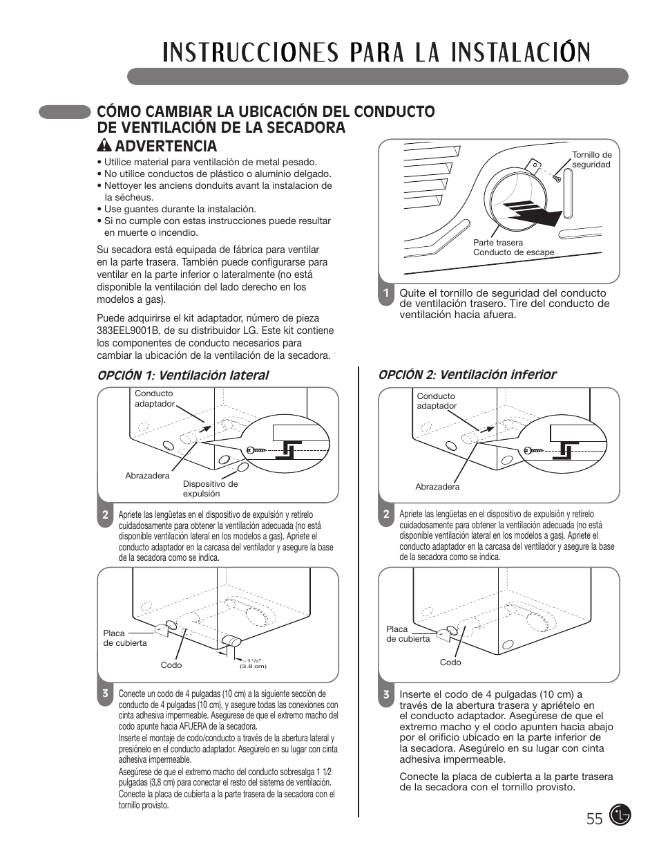 Advertencia | LG DLE2701V User Manual | Page 55 / 120