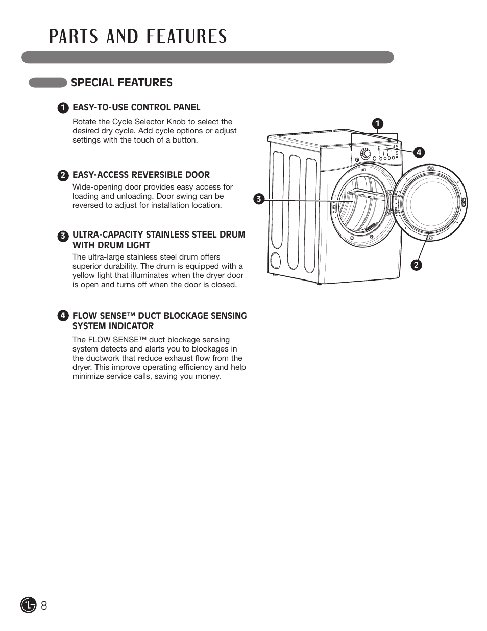 Special features | LG DLE2701V User Manual | Page 8 / 120