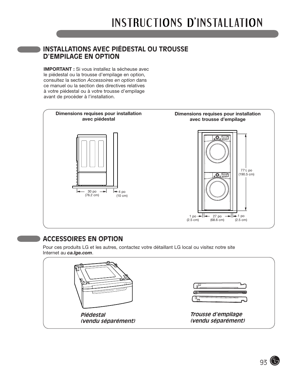 Accessoires en option | LG DLE2701V User Manual | Page 93 / 120