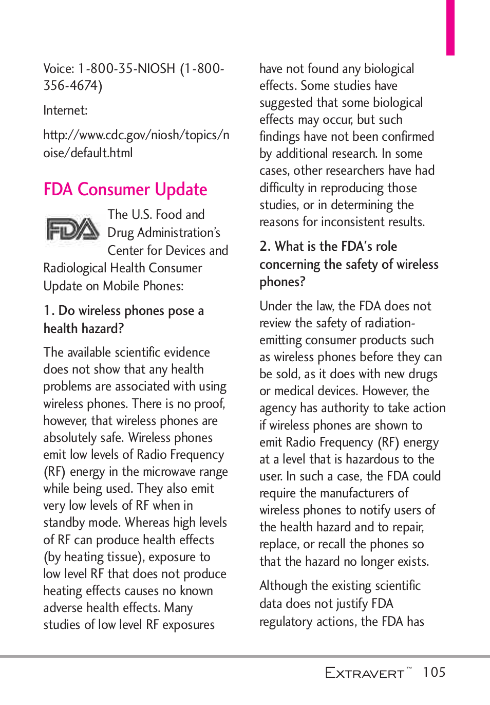 Fda consumer update | LG VN271 User Manual | Page 107 / 270