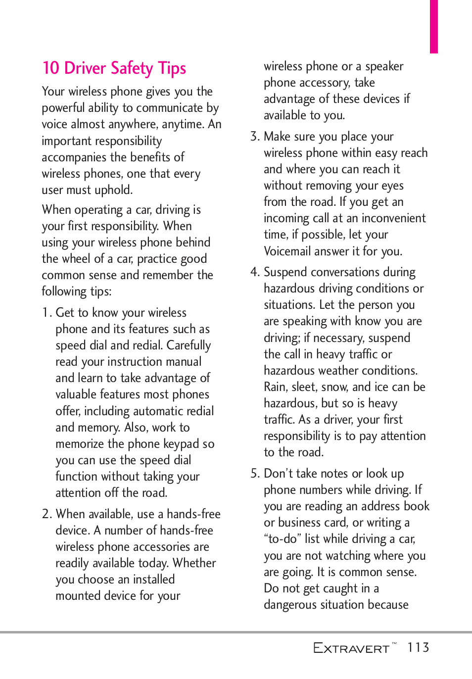 10 driver safety tips | LG VN271 User Manual | Page 115 / 270