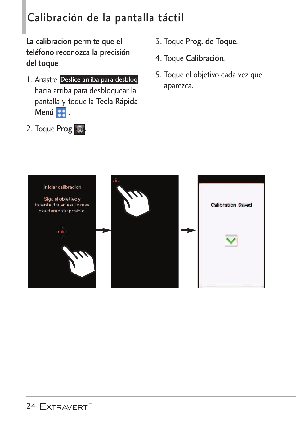 Calibraci? de la pantalla, Calibración de la pantalla táctil | LG VN271 User Manual | Page 156 / 270