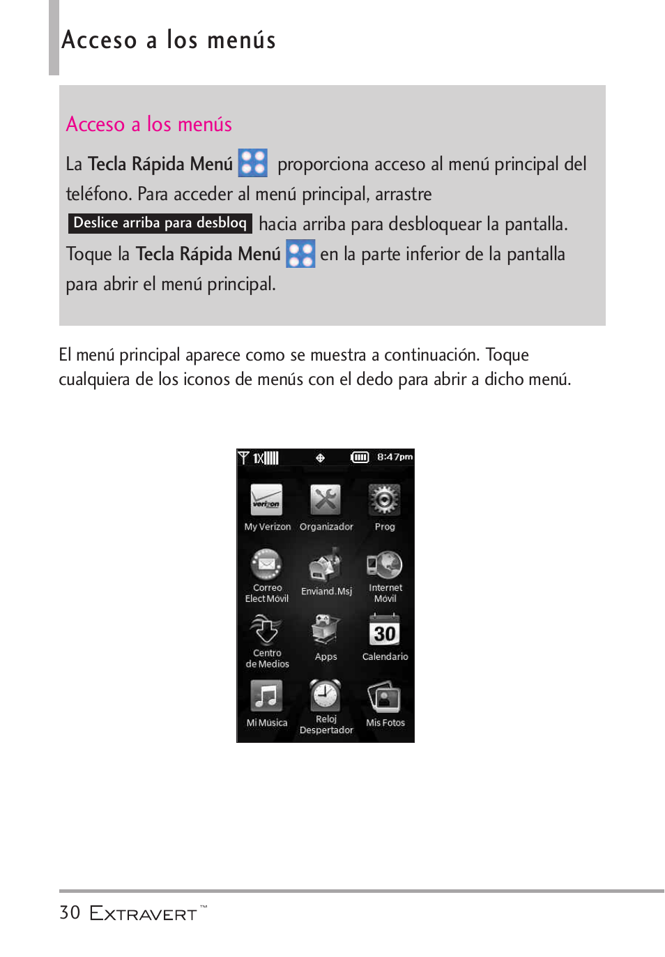 Acceso a los men, Acceso a los menús | LG VN271 User Manual | Page 162 / 270