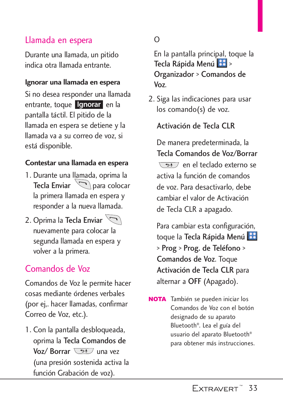 Llamada en espera, Comandos de voz | LG VN271 User Manual | Page 165 / 270