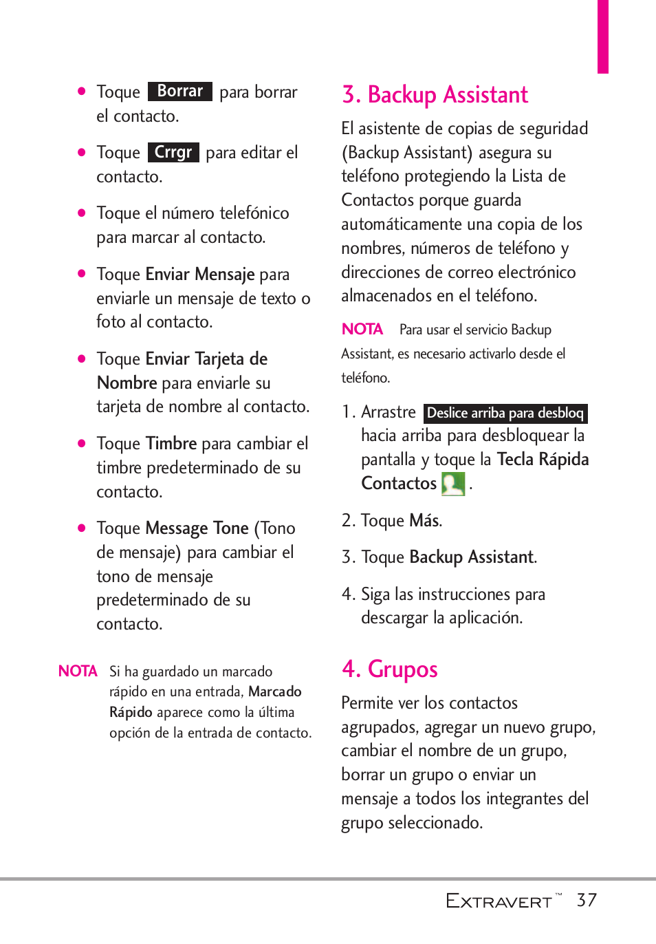 Backup assistant, Grupos, Backup assistant 4. grupos | LG VN271 User Manual | Page 169 / 270