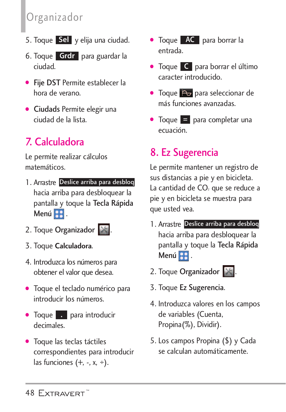 Calculadora, Ez sugerencia, Calculadora 8. ez sugerencia | Organizador | LG VN271 User Manual | Page 180 / 270