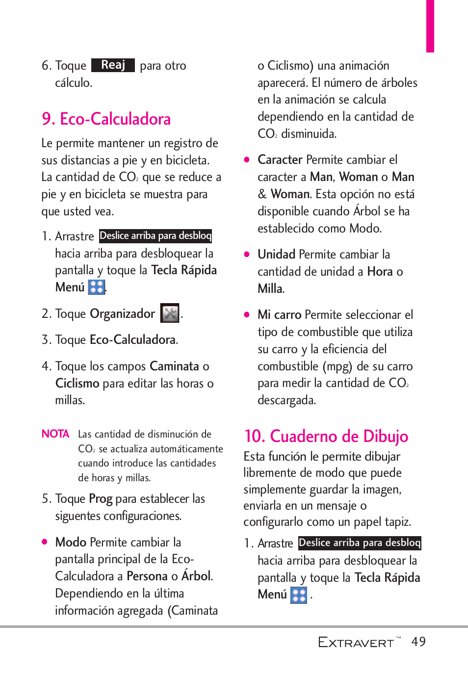 Eco-calculadora, Cuaderno de dibujo, Eco-calculadora 10. cuaderno de dibujo | LG VN271 User Manual | Page 181 / 270