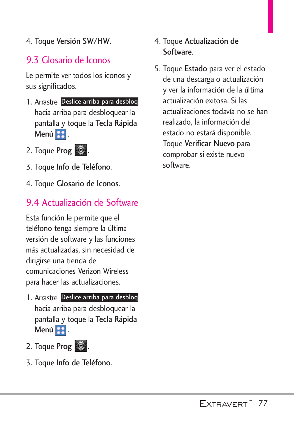 3 glosario de iconos, 4 actualizaci? de software, 4 actualización de software | LG VN271 User Manual | Page 209 / 270