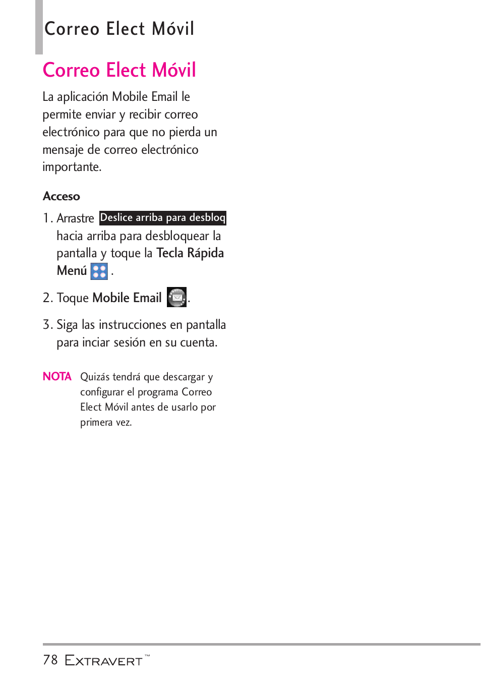 Correo elect m?il, Correo elect móvil | LG VN271 User Manual | Page 210 / 270