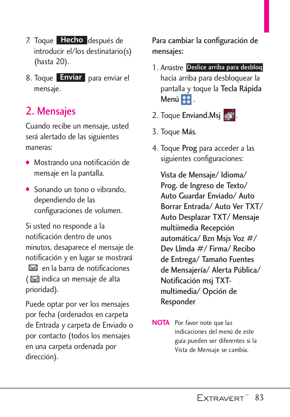 Mensajes | LG VN271 User Manual | Page 215 / 270