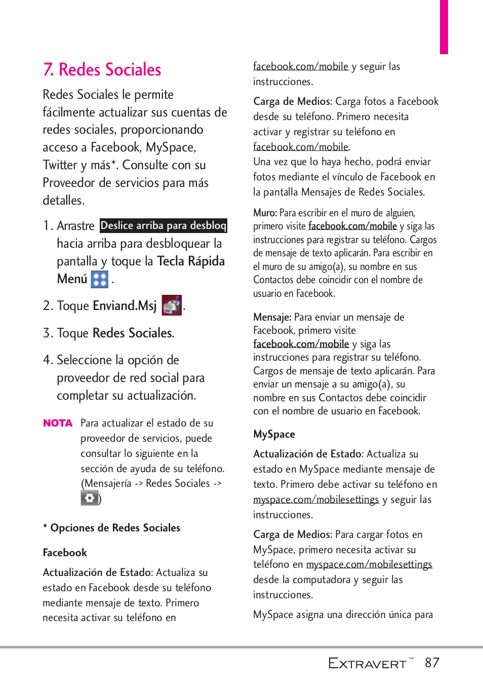 Redes sociales | LG VN271 User Manual | Page 219 / 270