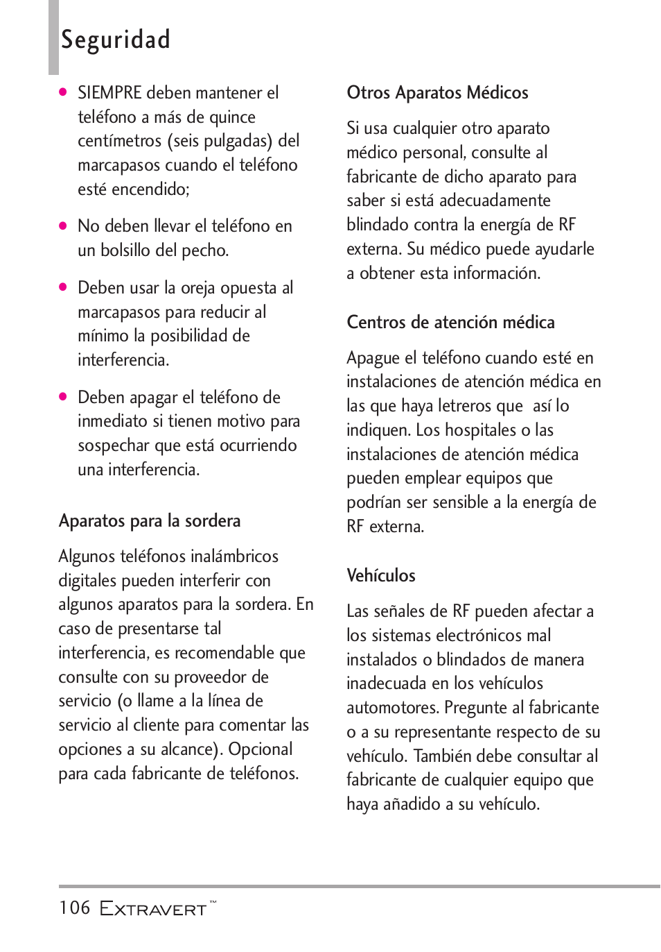 Aparatos para la sordera, Otros aparatos m?icos, Centros de atenci? m?ica | Veh?ulos, Seguridad | LG VN271 User Manual | Page 238 / 270