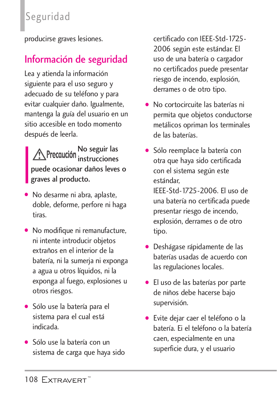 Informaci? de seguridad, Información de seguridad, Seguridad | LG VN271 User Manual | Page 240 / 270