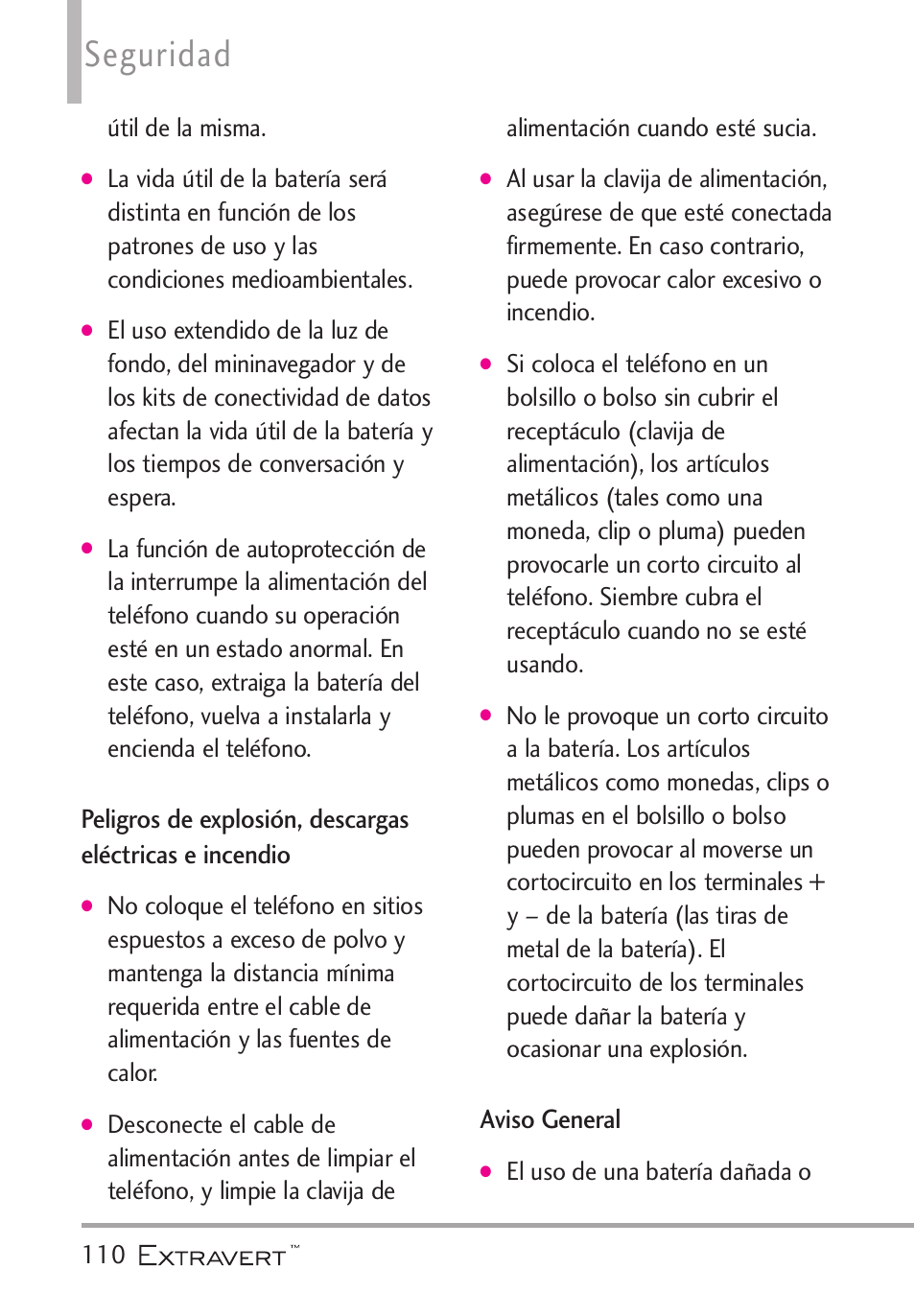 Peligros de explosi?, desca, Aviso general, Seguridad | LG VN271 User Manual | Page 242 / 270