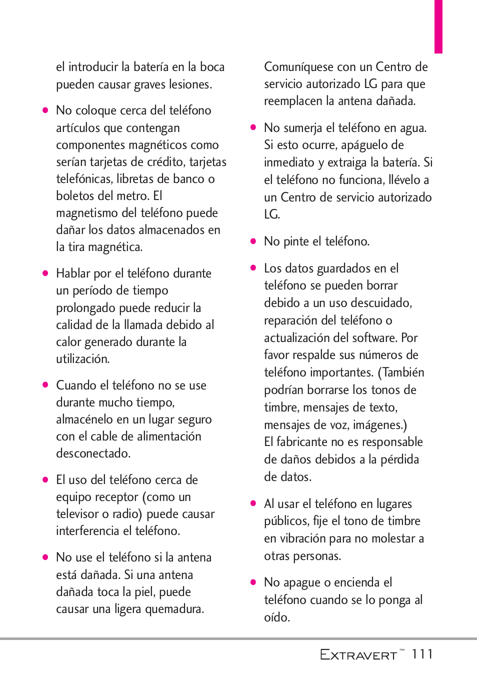 No pinte el teléfono | LG VN271 User Manual | Page 243 / 270