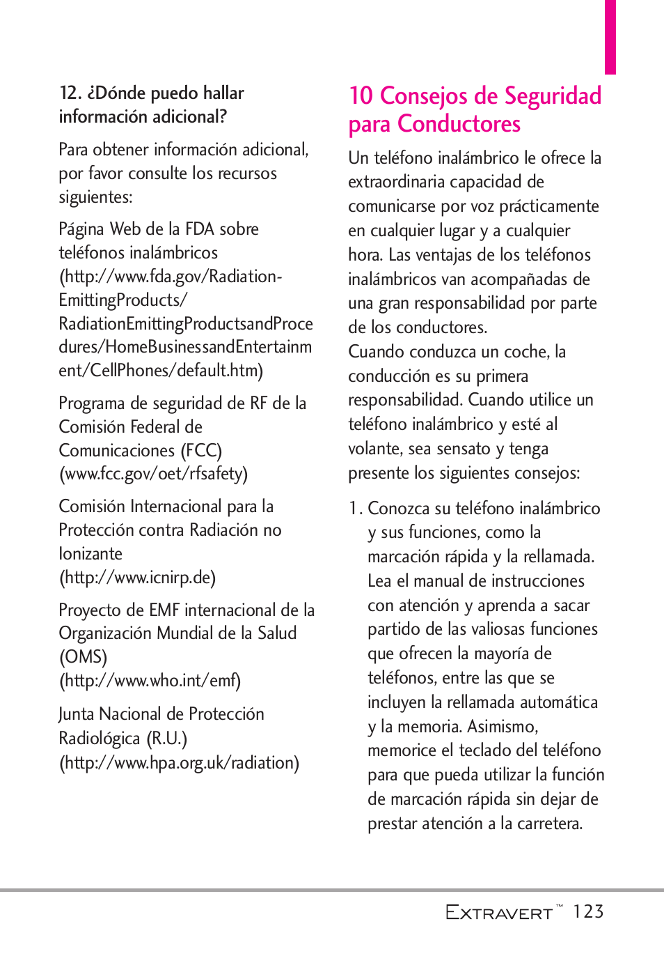 10 consejos de seguridad par, 10 consejos de seguridad para conductores | LG VN271 User Manual | Page 255 / 270