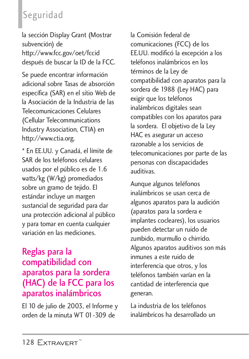 Reglas para la compatibilida, Seguridad | LG VN271 User Manual | Page 260 / 270