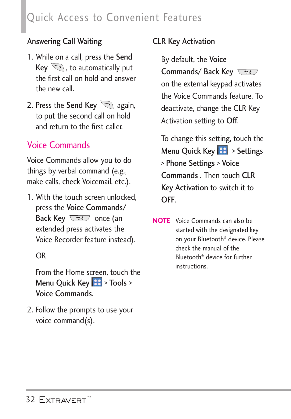 Voice commands, Quick access to convenient features | LG VN271 User Manual | Page 34 / 270