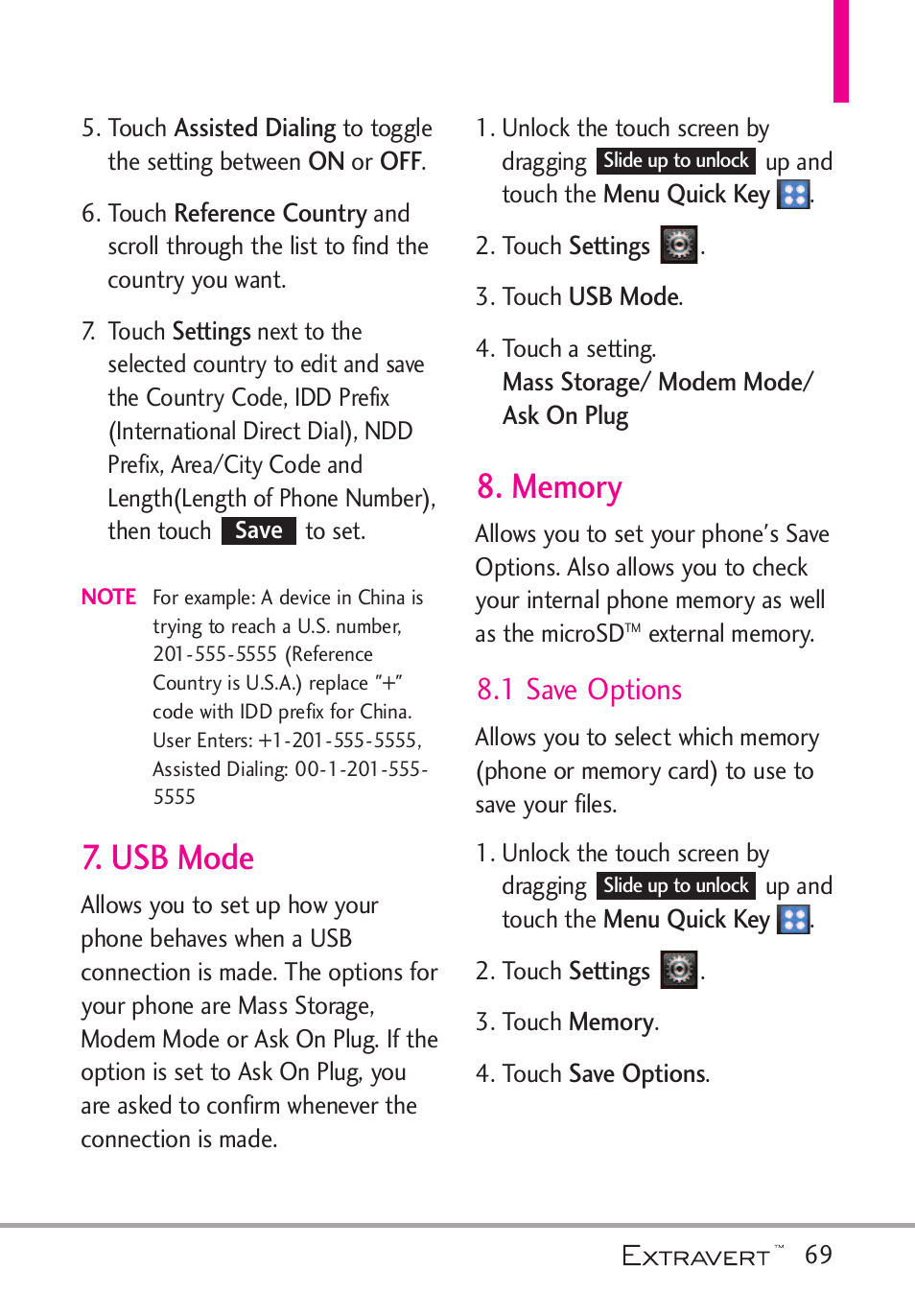 Usb mode, Memory, 1 save options | Usb mode 8. memory | LG VN271 User Manual | Page 71 / 270