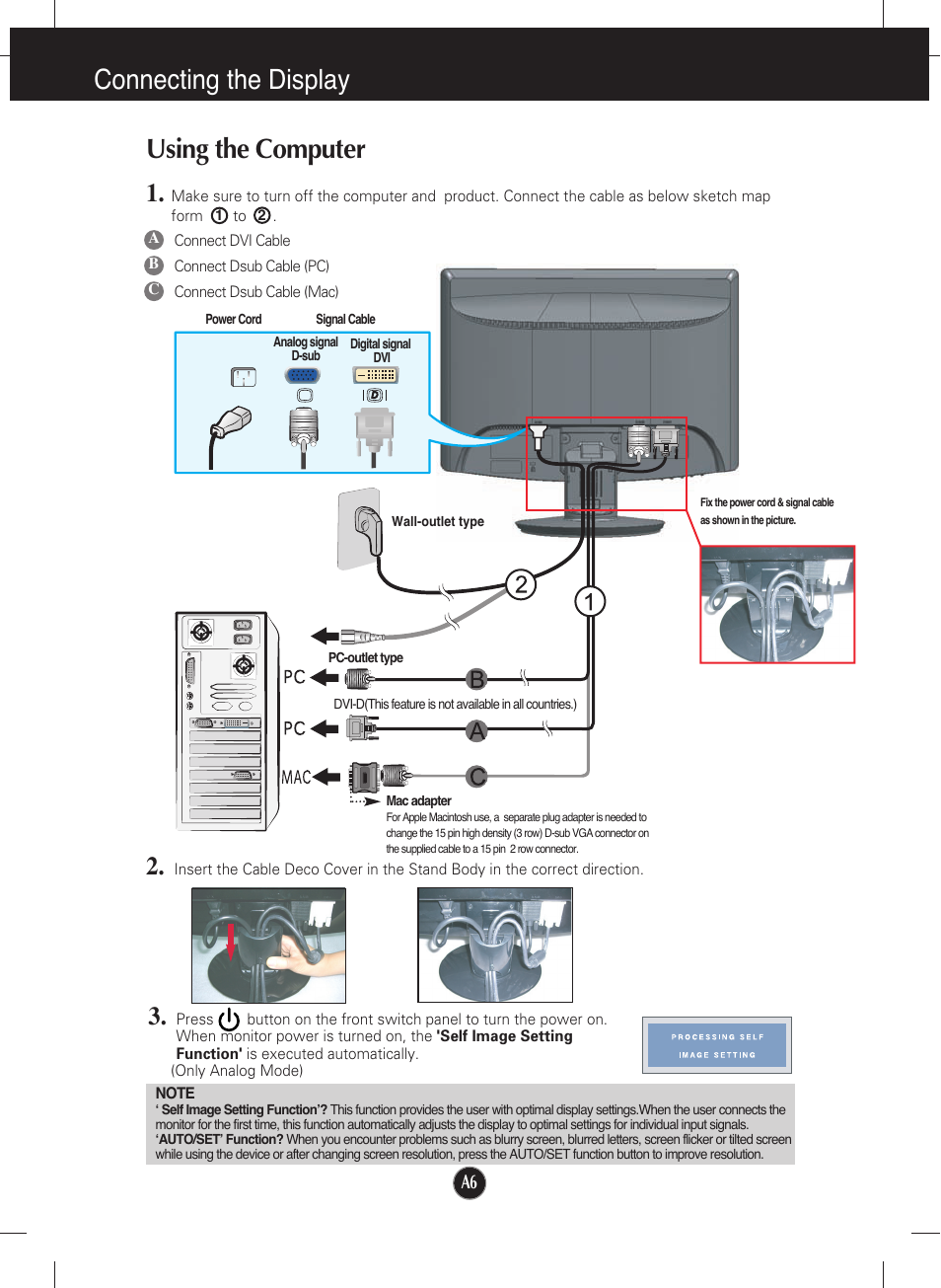 Using the computer, Connecting the display | LG W2052TQ User Manual | Page 7 / 24