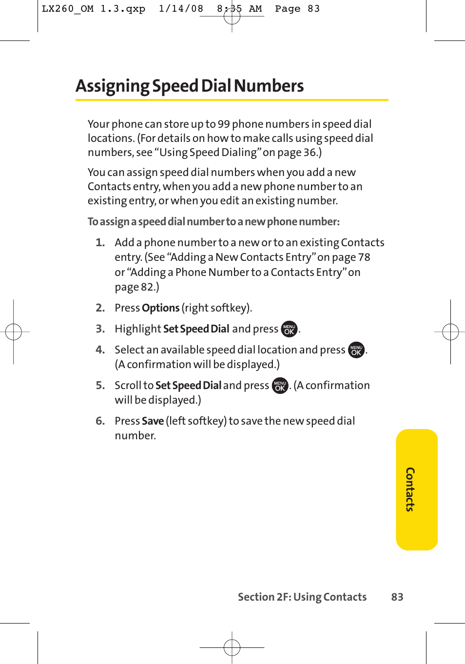 Assigning speed dial numbers | LG LGLX260 User Manual | Page 101 / 220