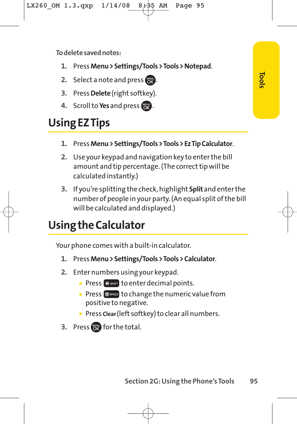 Using ez tips, Using the calculator | LG LGLX260 User Manual | Page 113 / 220