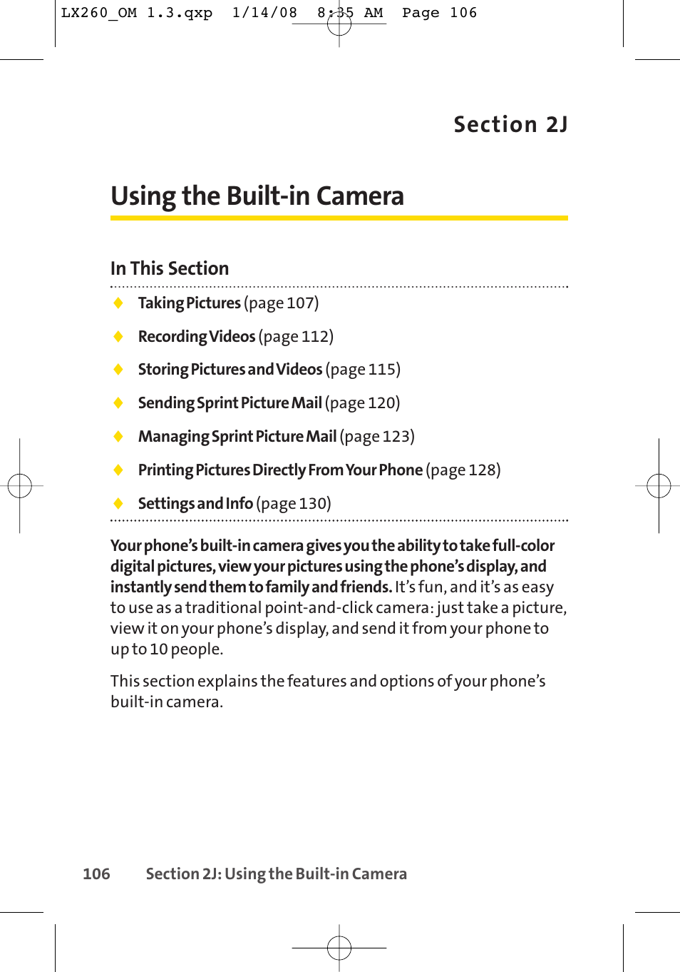 Using the built-in camera | LG LGLX260 User Manual | Page 124 / 220