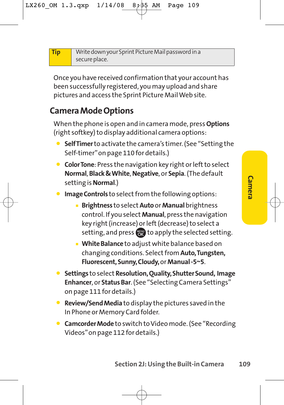 Camera mode options | LG LGLX260 User Manual | Page 127 / 220