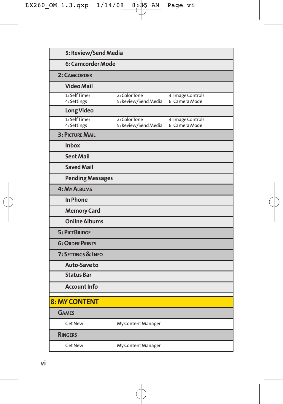 My content | LG LGLX260 User Manual | Page 14 / 220