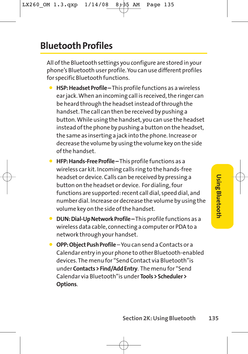 Bluetooth profiles | LG LGLX260 User Manual | Page 153 / 220
