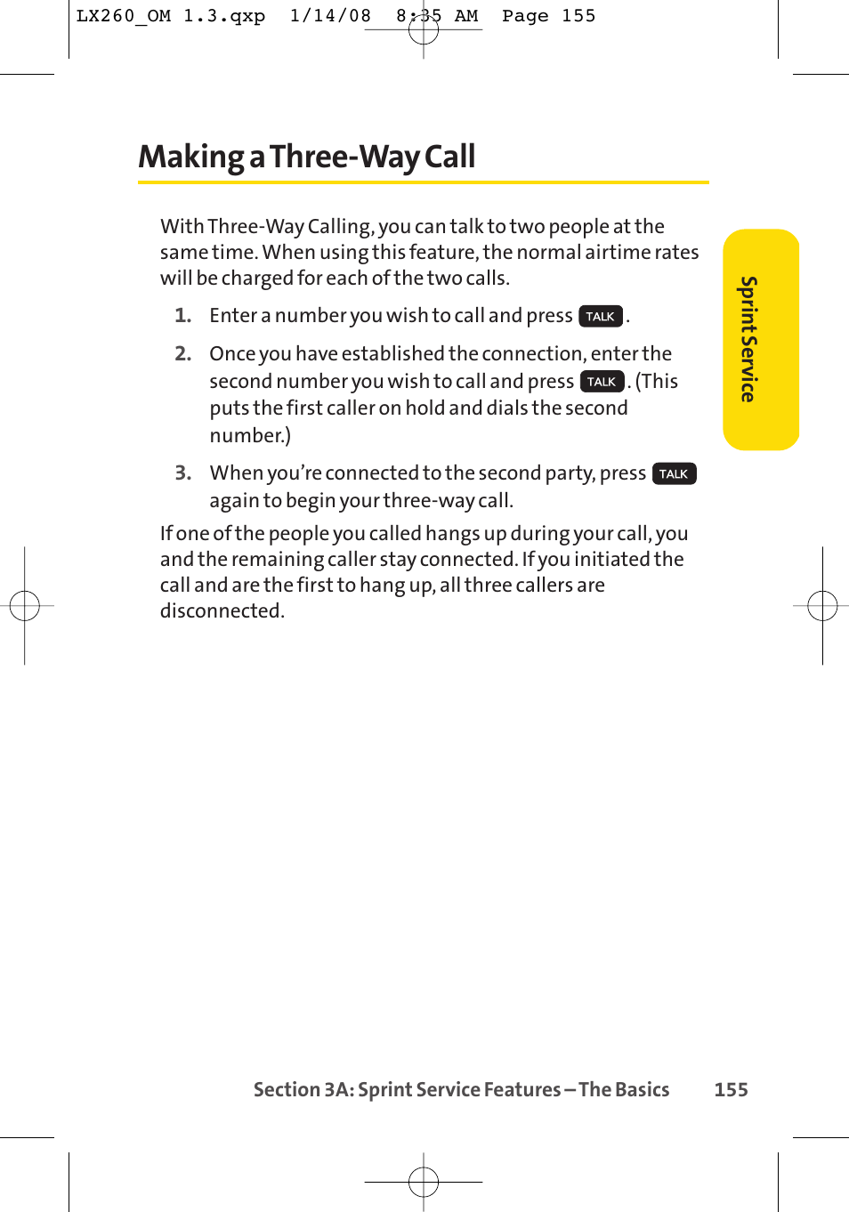 Making a three-way call | LG LGLX260 User Manual | Page 173 / 220