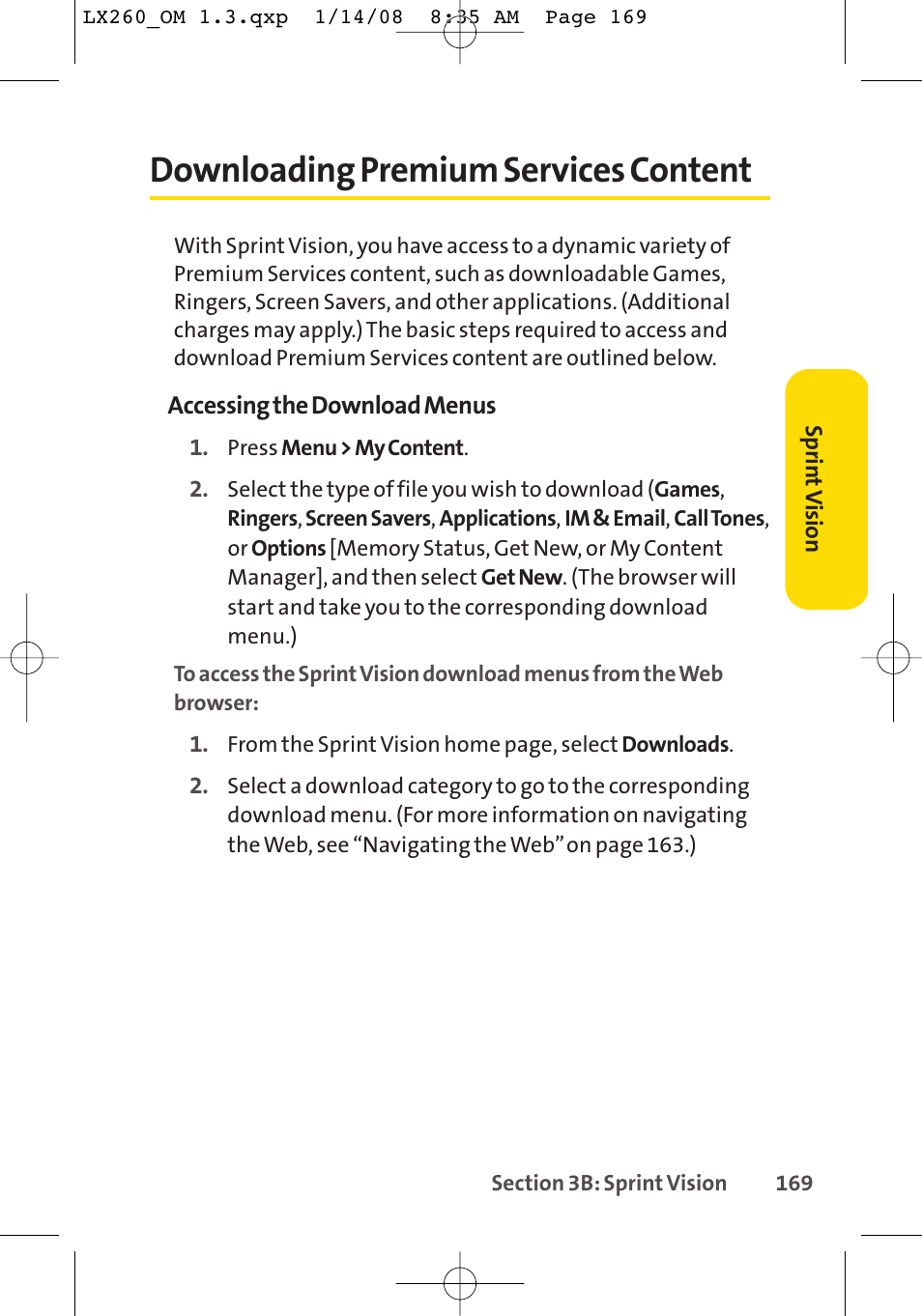 Downloading premium services content | LG LGLX260 User Manual | Page 187 / 220