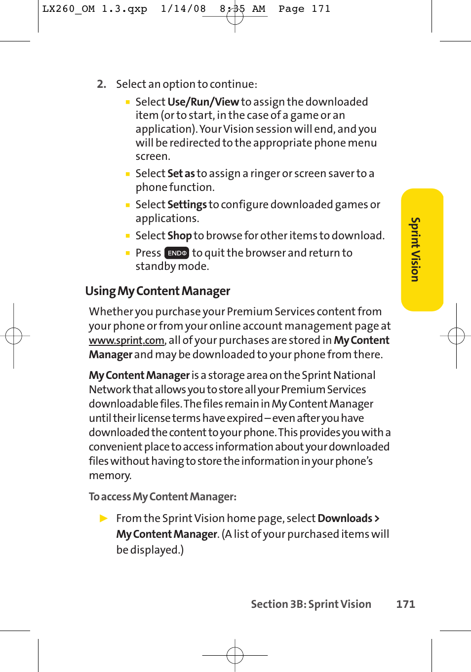 Using my content manager | LG LGLX260 User Manual | Page 189 / 220